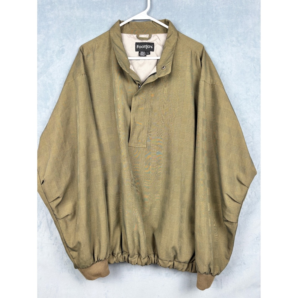 FootJoy Mens L Golf Windbreaker Jacket Olive Green Glen Plaid Pullover FJ